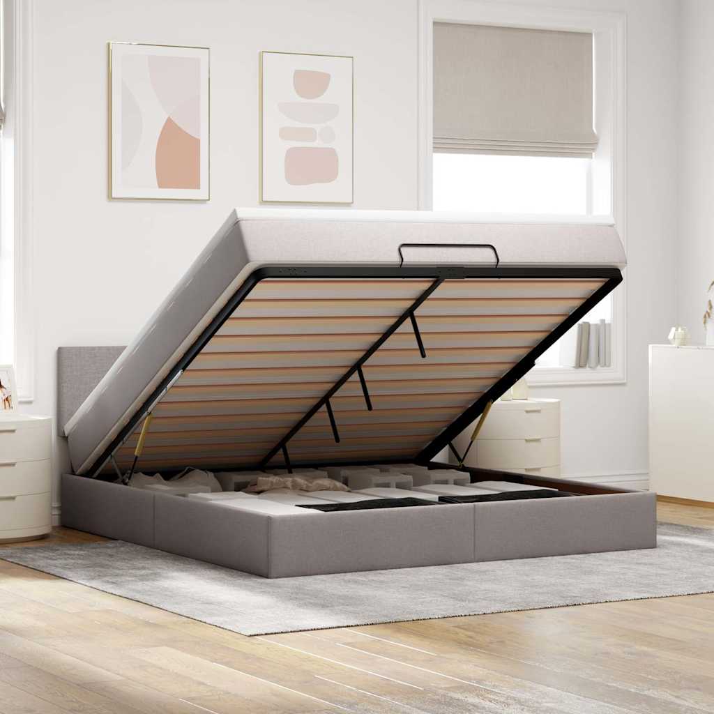 Cadre de lit ottoman avec matelas taupe 160x200 cm tissu - XIOS