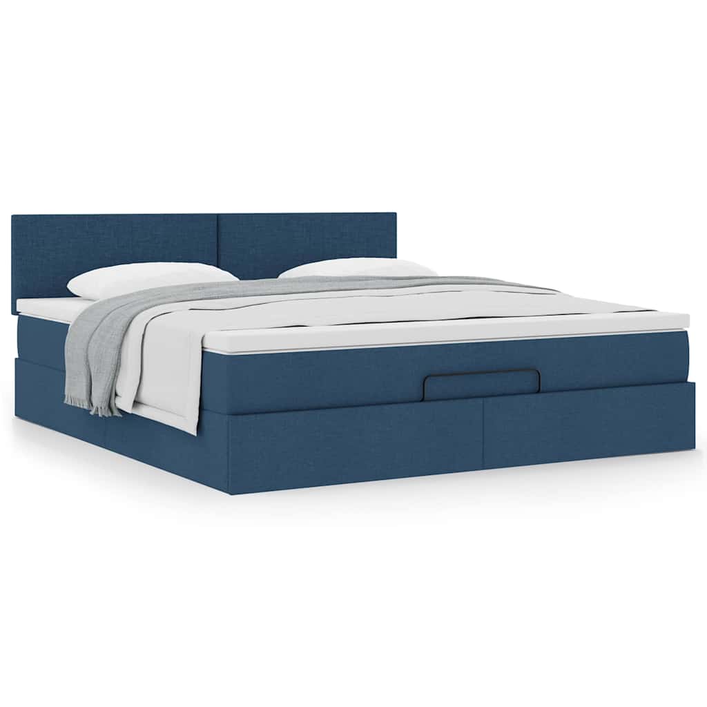 Cadre de lit ottoman avec matelas bleu 160x200 cm tissu - XIOS
