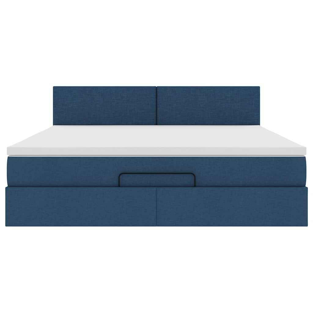 Cadre de lit ottoman avec matelas bleu 160x200 cm tissu - XIOS