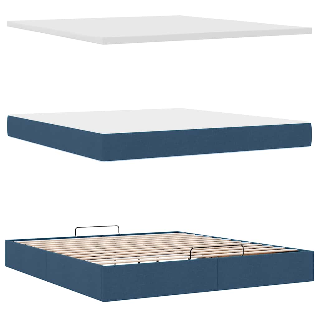Cadre de lit ottoman avec matelas bleu 160x200 cm tissu - XIOS