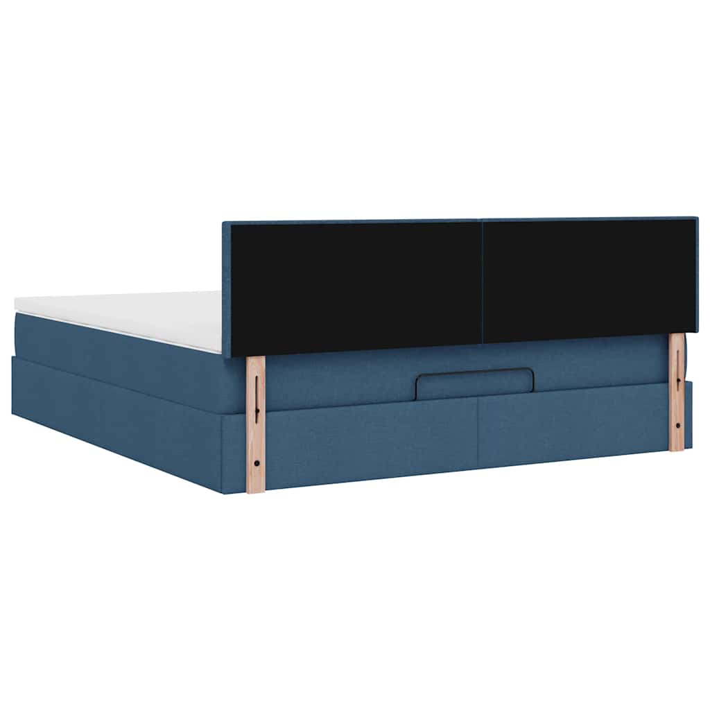 Cadre de lit ottoman avec matelas bleu 160x200 cm tissu - XIOS