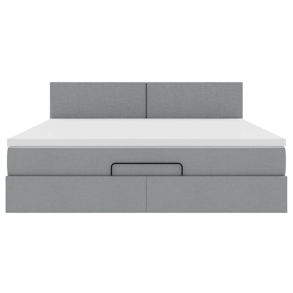 Cadre de lit ottoman et matelas gris clair 180x200 cm tissu - XIOS