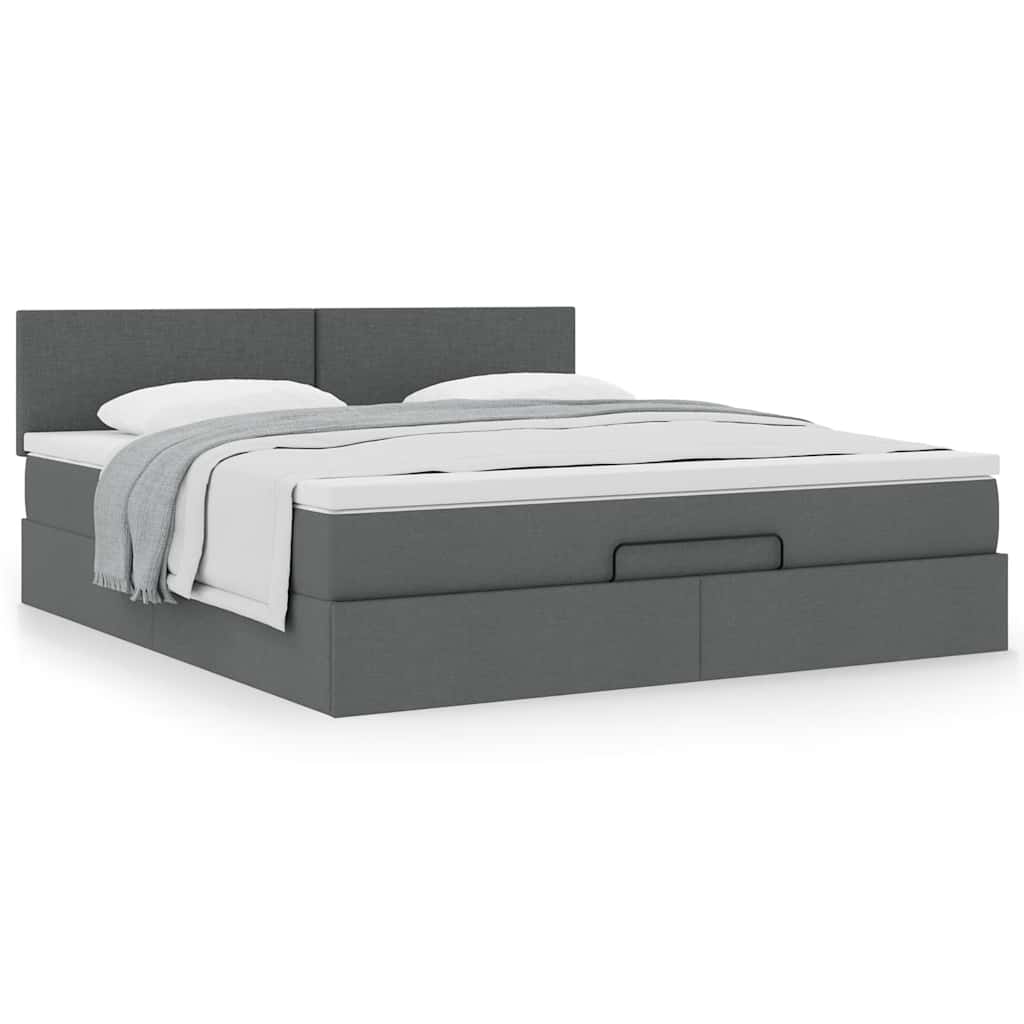 Cadre de lit ottoman avec matelas gris foncé 180x200 cm tissu - XIOS