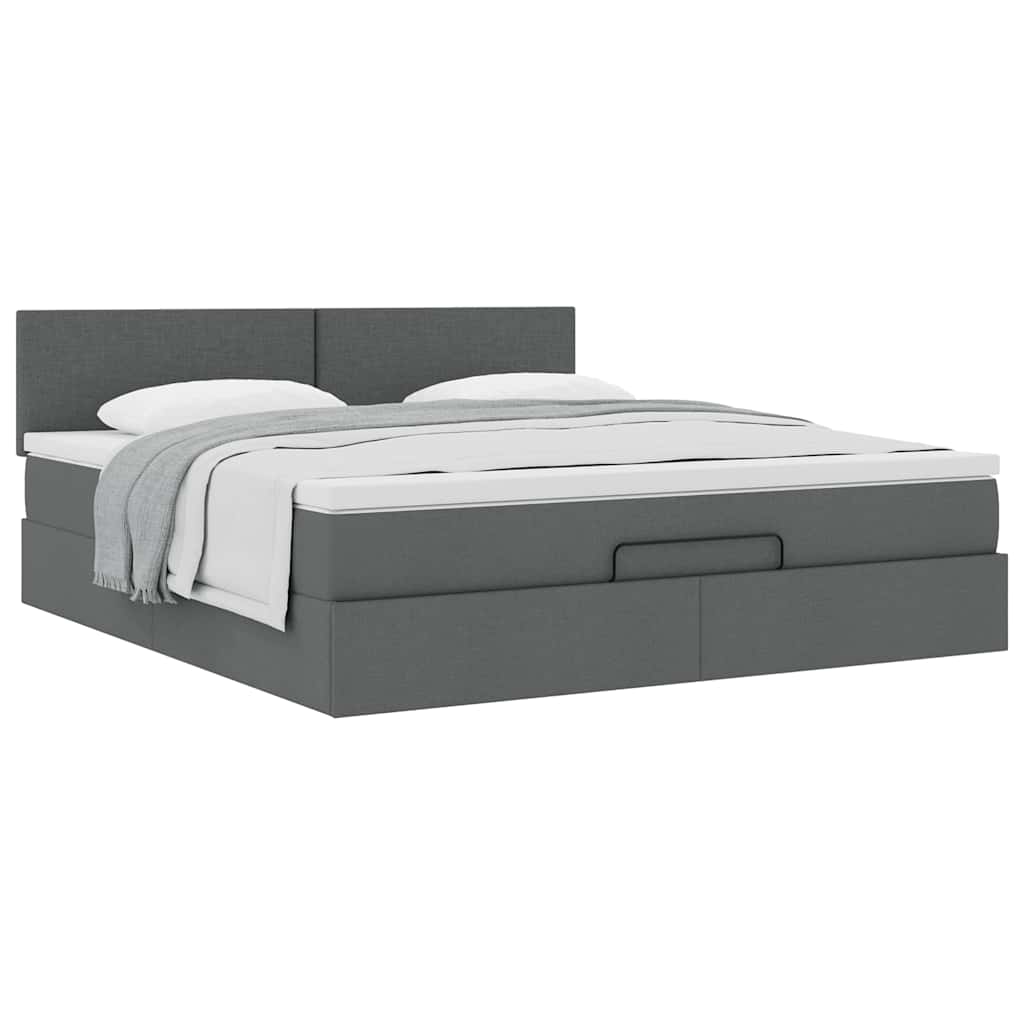 Cadre de lit ottoman avec matelas gris foncé 180x200 cm tissu - XIOS