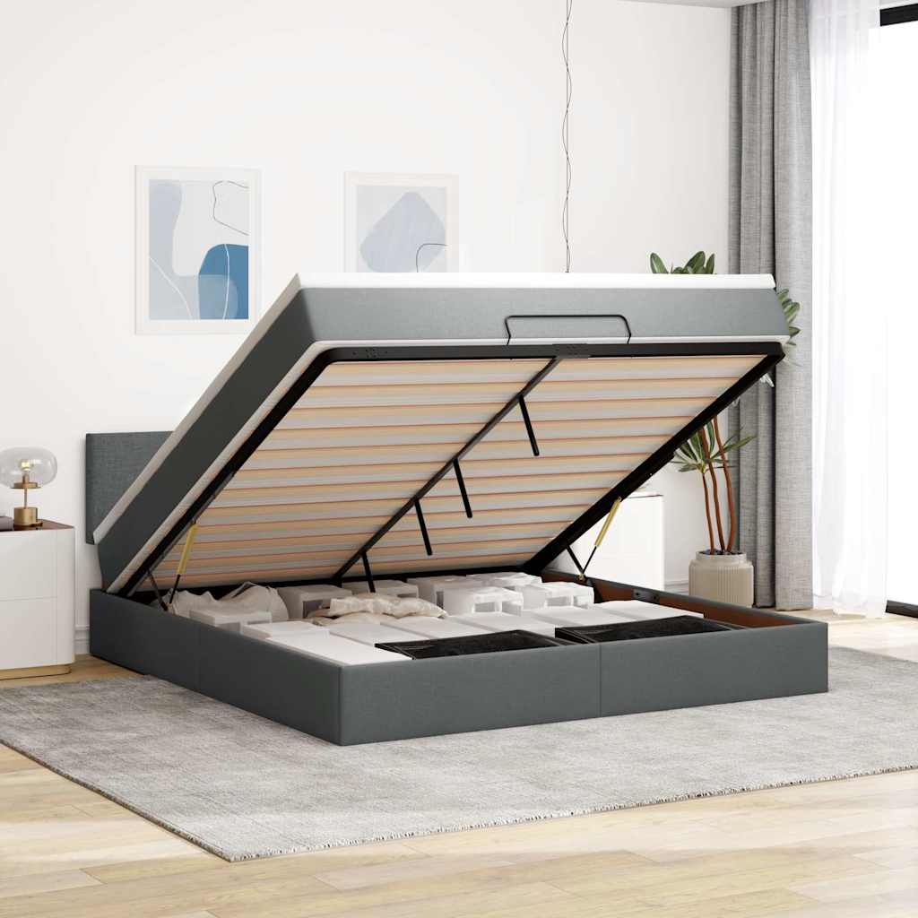 Cadre de lit ottoman avec matelas gris foncé 180x200 cm tissu - XIOS