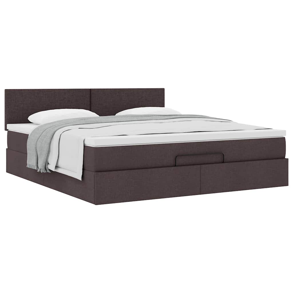 Cadre de lit ottoman avec matelas marron foncé 180x200 cm tissu - XIOS
