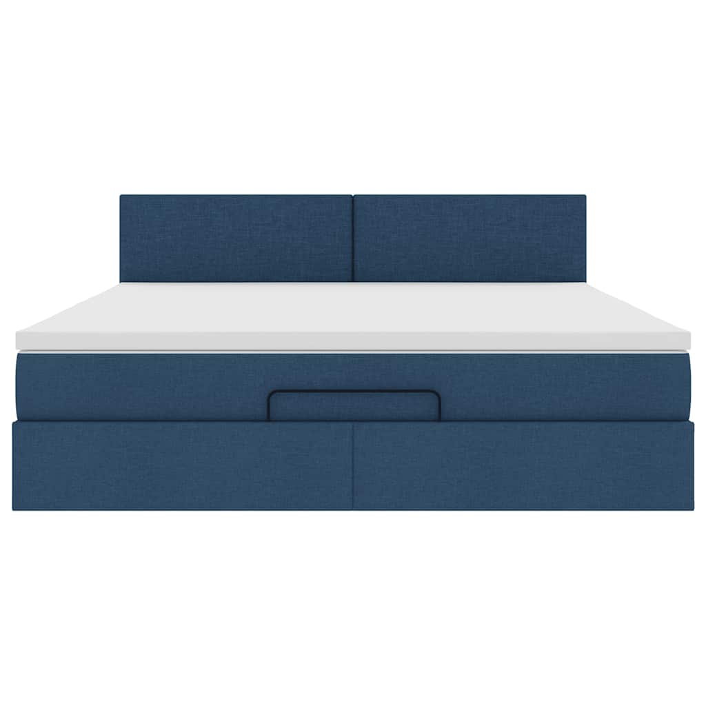 Cadre de lit ottoman avec matelas bleu 180x200 cm tissu - XIOS