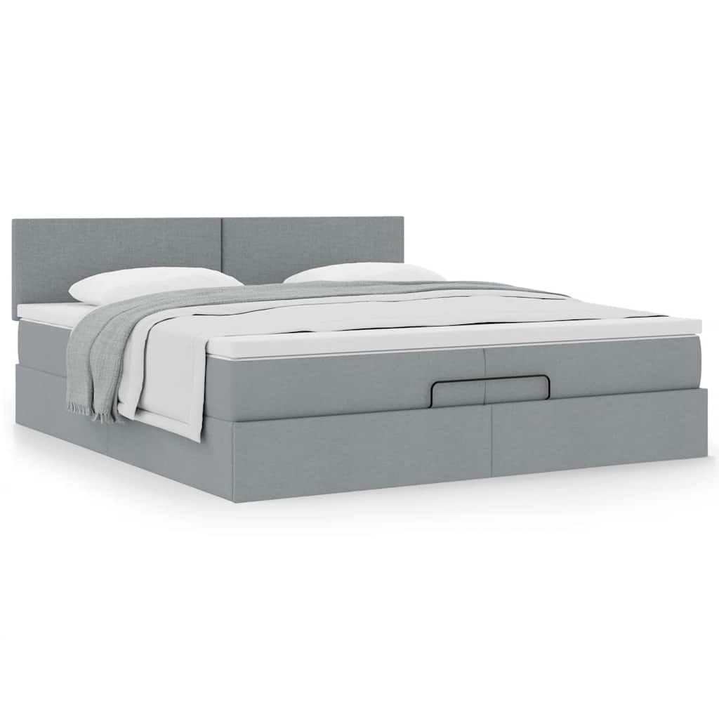 Cadre de lit ottoman avec matelas gris clair 200x200 cm tissu - XIOS