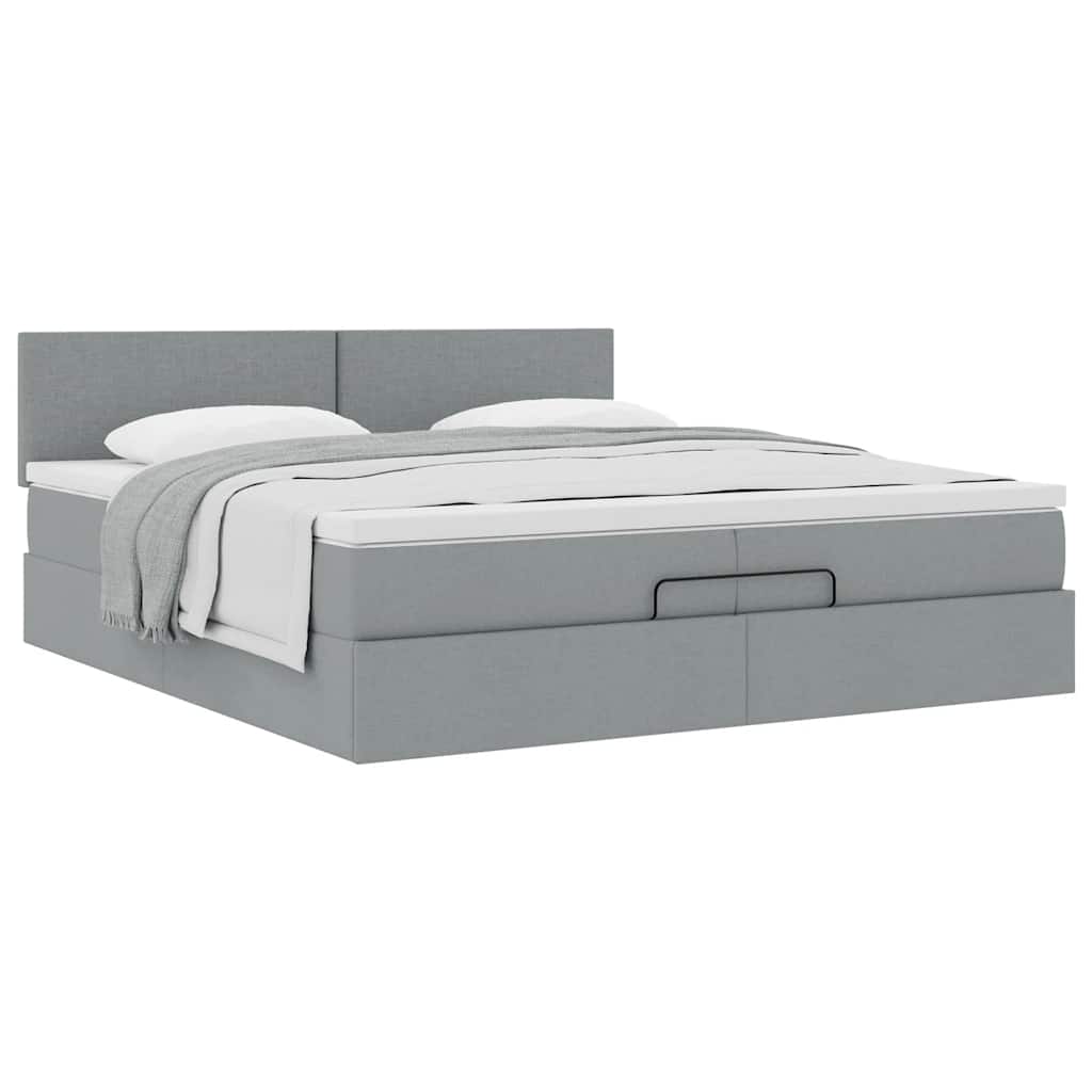 Cadre de lit ottoman avec matelas gris clair 200x200 cm tissu - XIOS