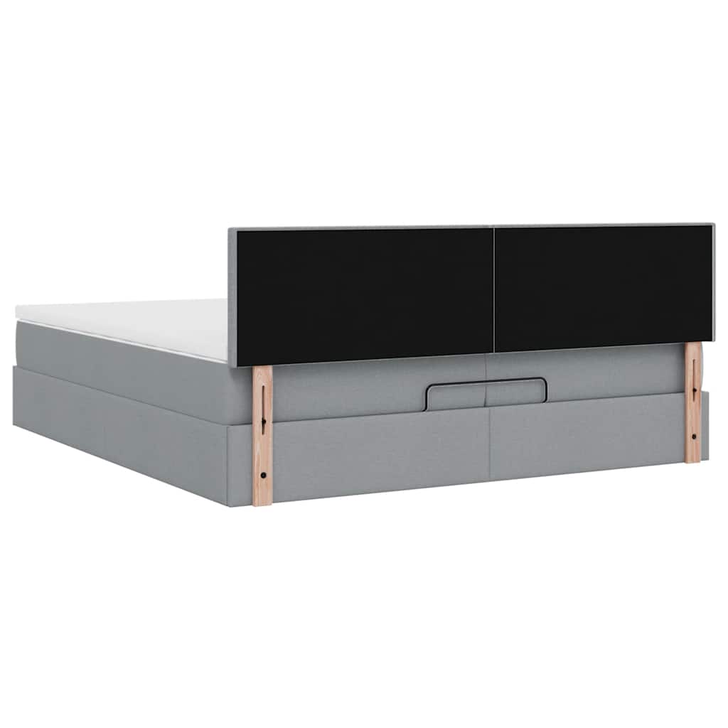 Cadre de lit ottoman avec matelas gris clair 200x200 cm tissu - XIOS