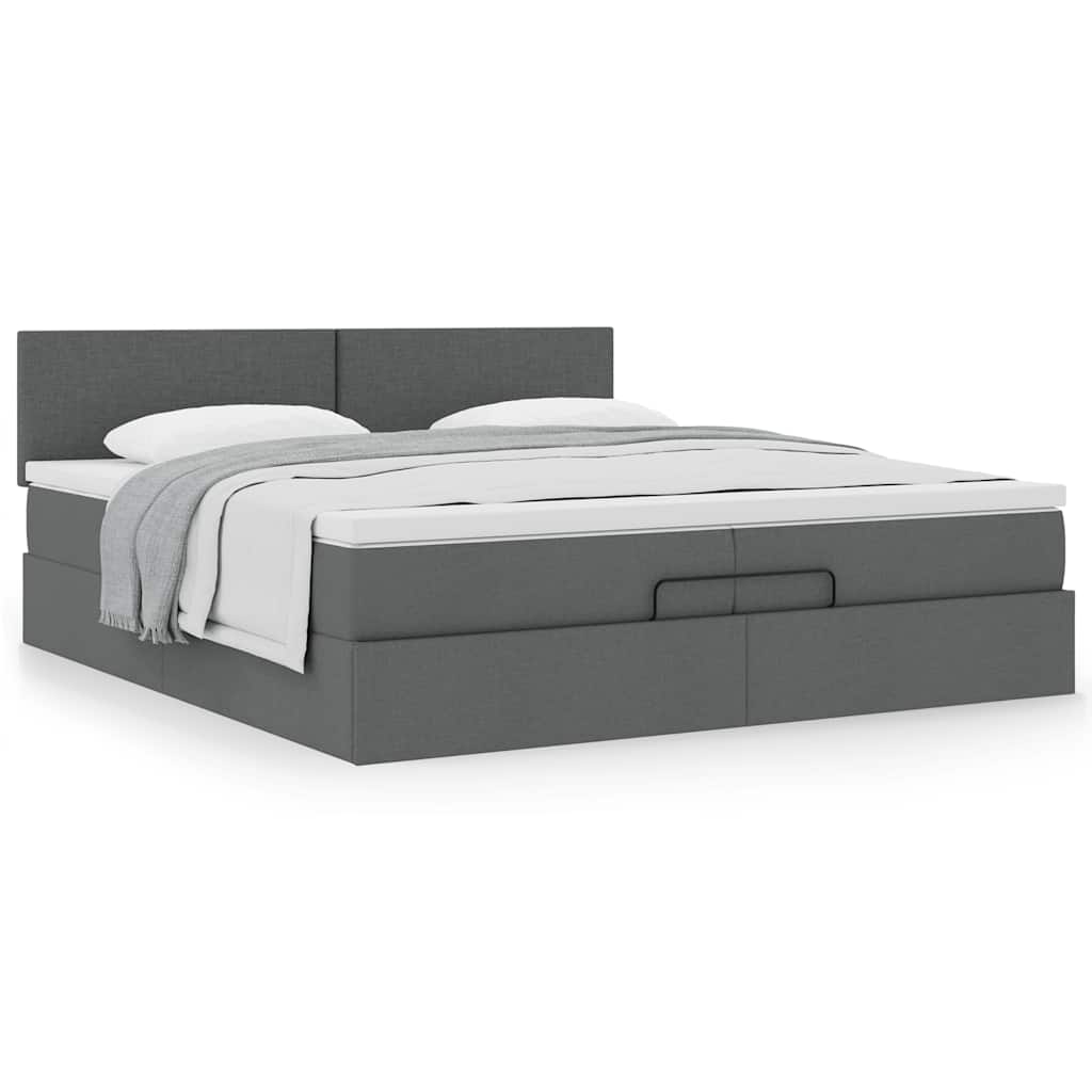 Cadre de lit ottoman avec matelas gris foncé 200x200 cm tissu - XIOS