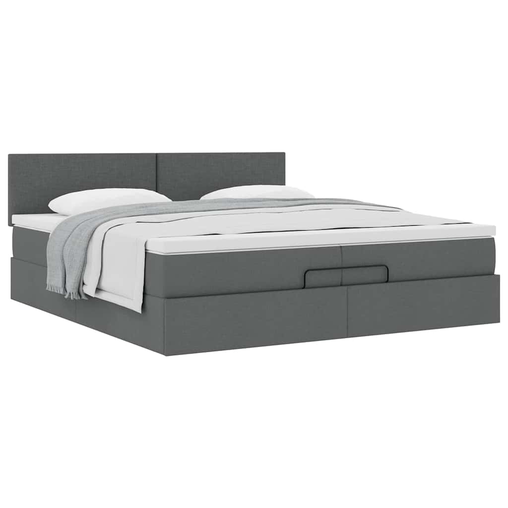 Cadre de lit ottoman avec matelas gris foncé 200x200 cm tissu - XIOS