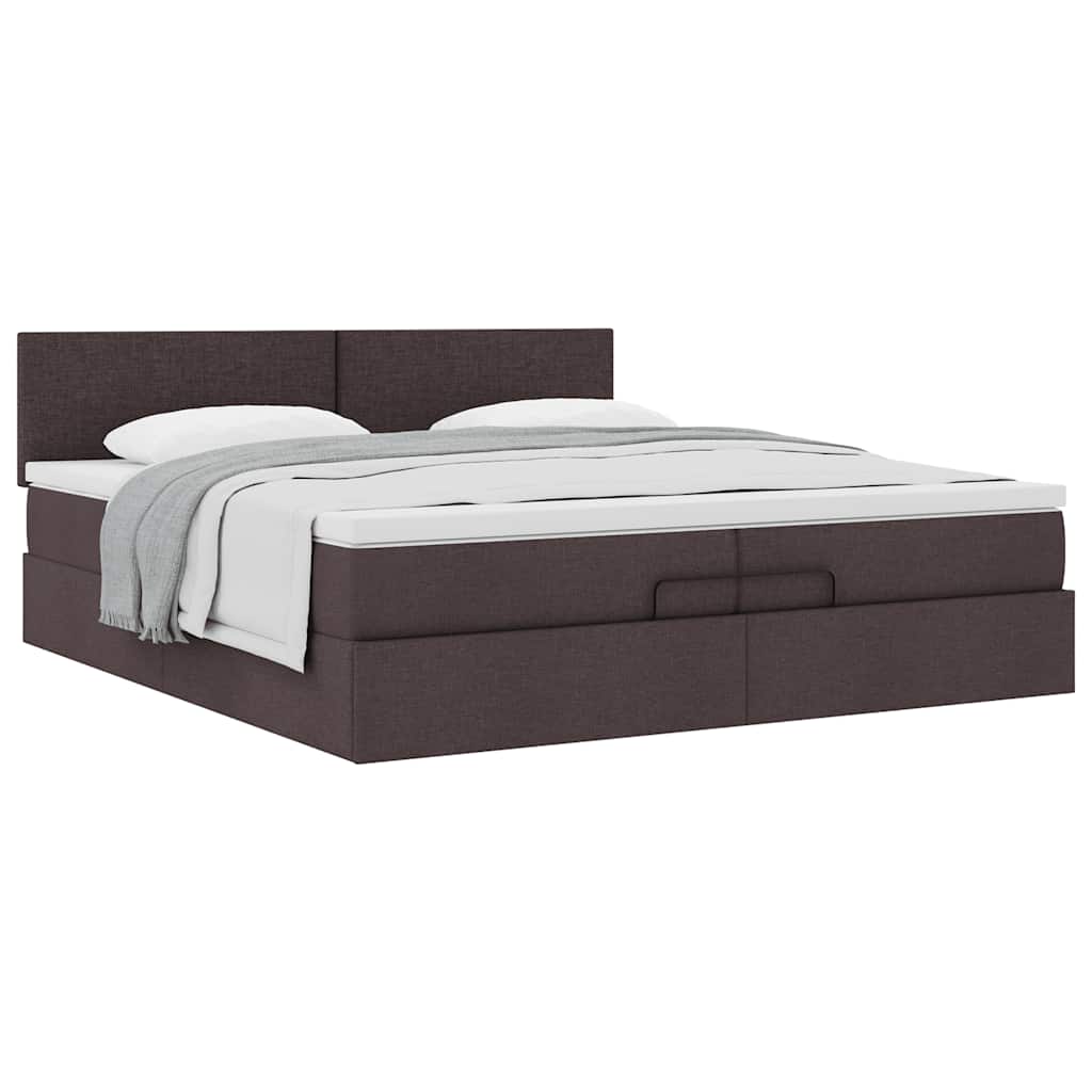 Cadre de lit ottoman avec matelas marron foncé 200x200 cm tissu - XIOS