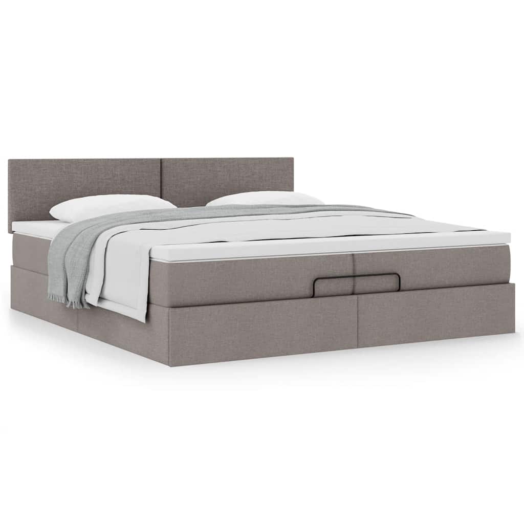 Cadre de lit ottoman avec matelas taupe 200x200 cm tissu - XIOS