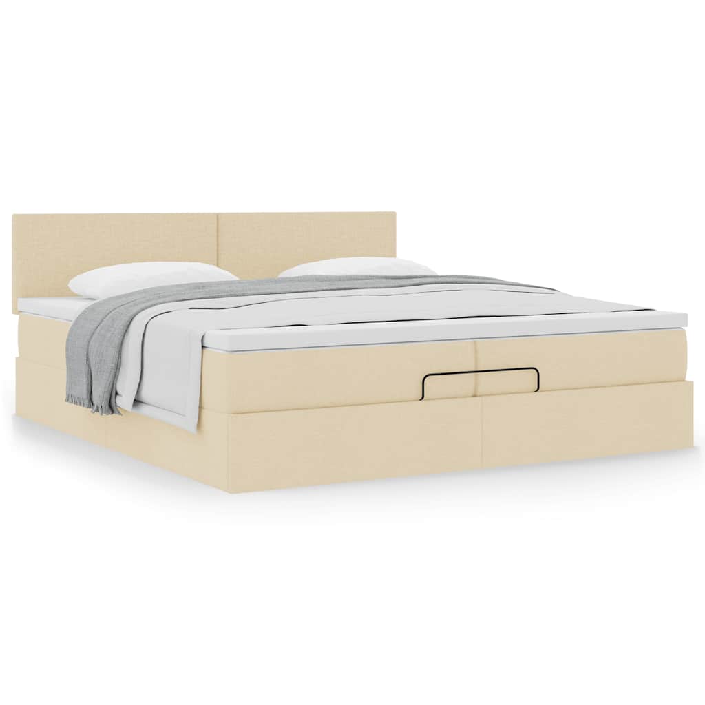 Cadre de lit ottoman avec matelas crème 200x200 cm tissu - XIOS