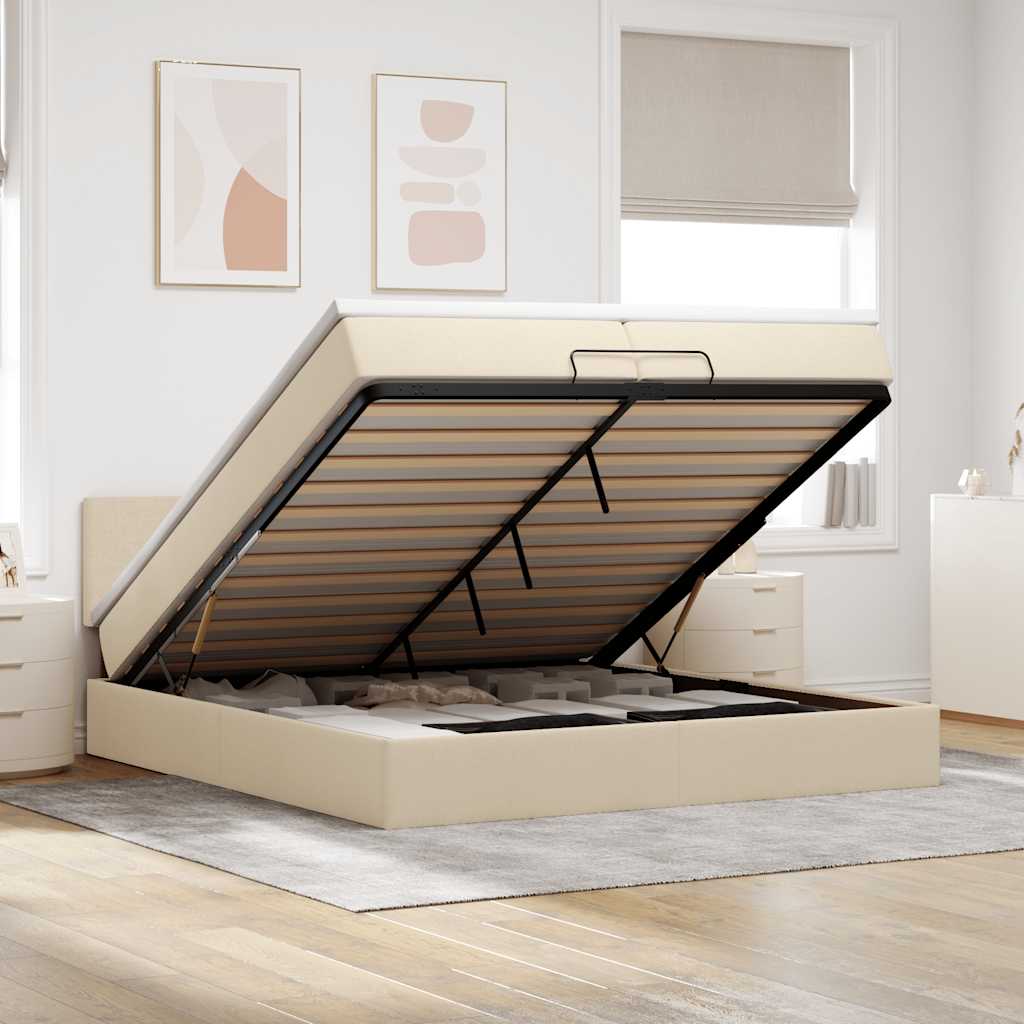 Cadre de lit ottoman avec matelas crème 200x200 cm tissu - XIOS