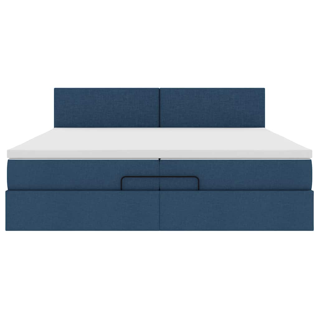 Cadre de lit ottoman avec matelas bleu 200x200 cm tissu - XIOS