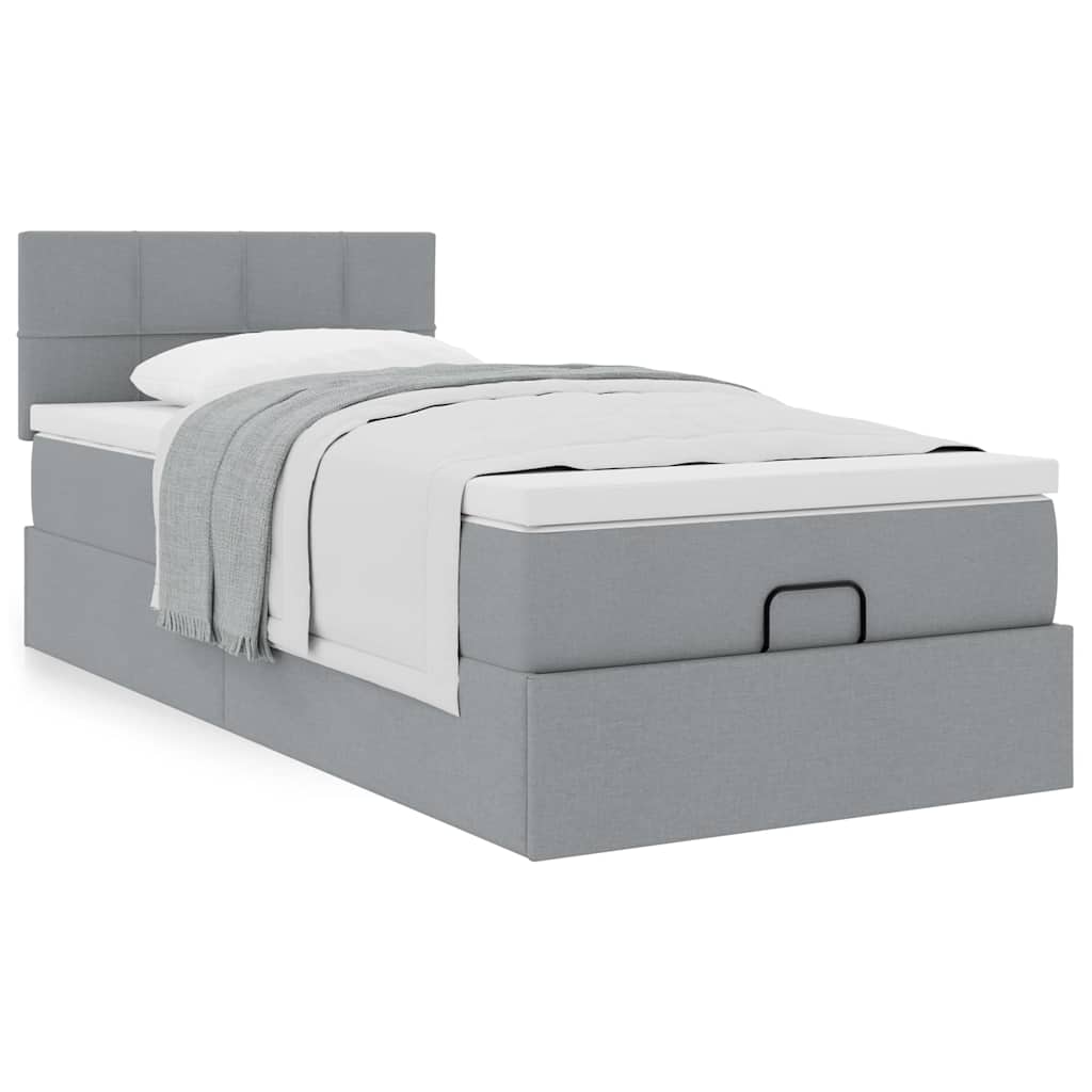 Cadre de lit ottoman et matelas gris clair 90x190 cm tissu - XIOS