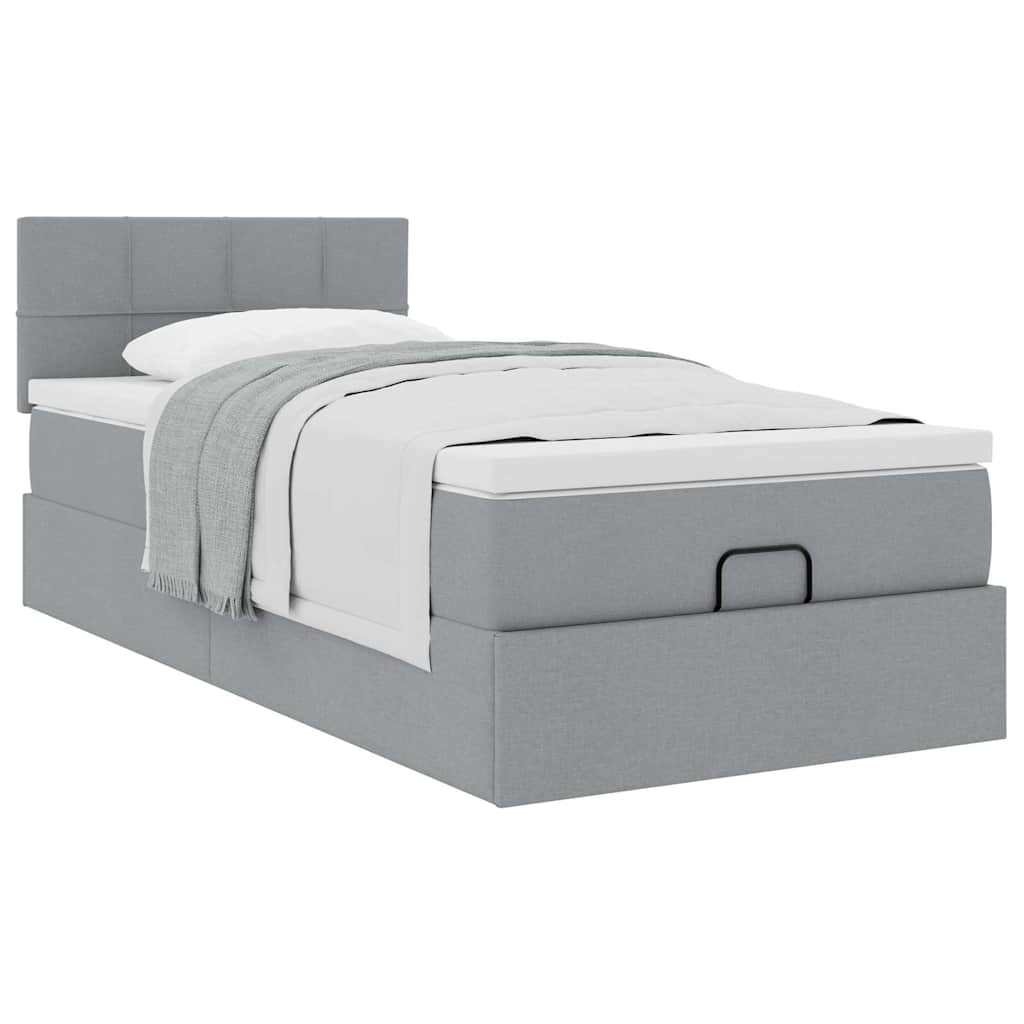 Cadre de lit ottoman et matelas gris clair 90x190 cm tissu - XIOS