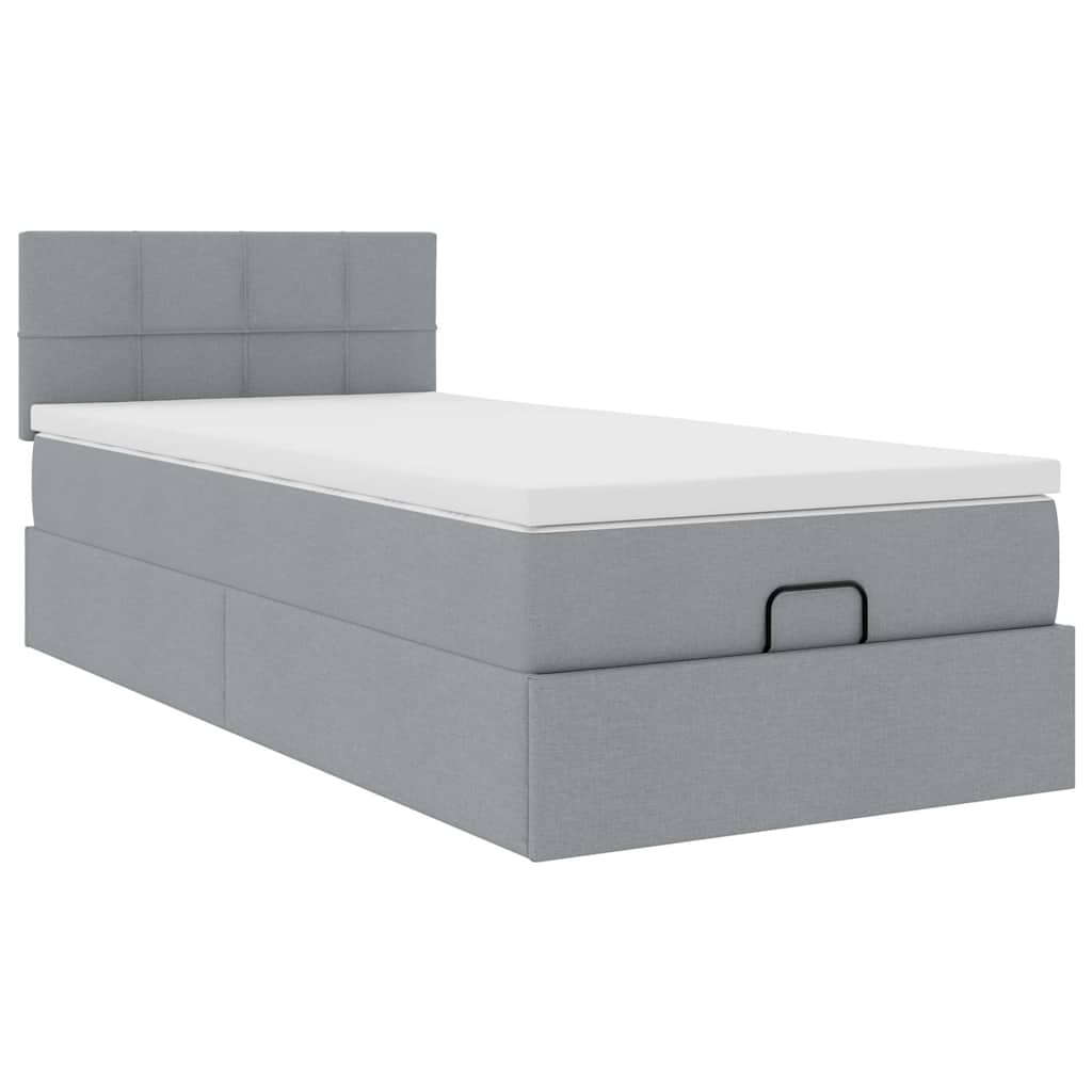 Cadre de lit ottoman et matelas gris clair 90x190 cm tissu - XIOS