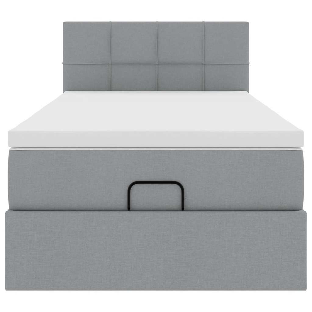 Cadre de lit ottoman et matelas gris clair 90x190 cm tissu - XIOS