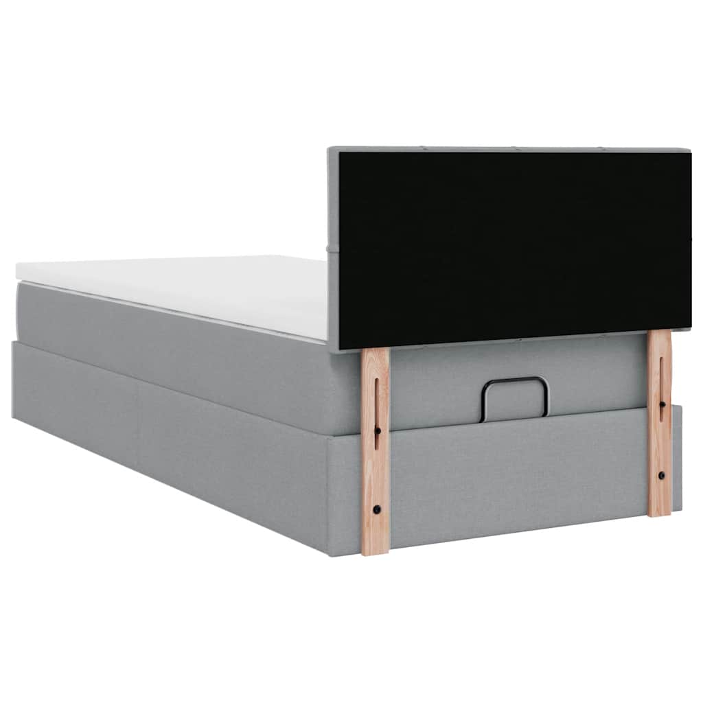 Cadre de lit ottoman et matelas gris clair 90x190 cm tissu - XIOS