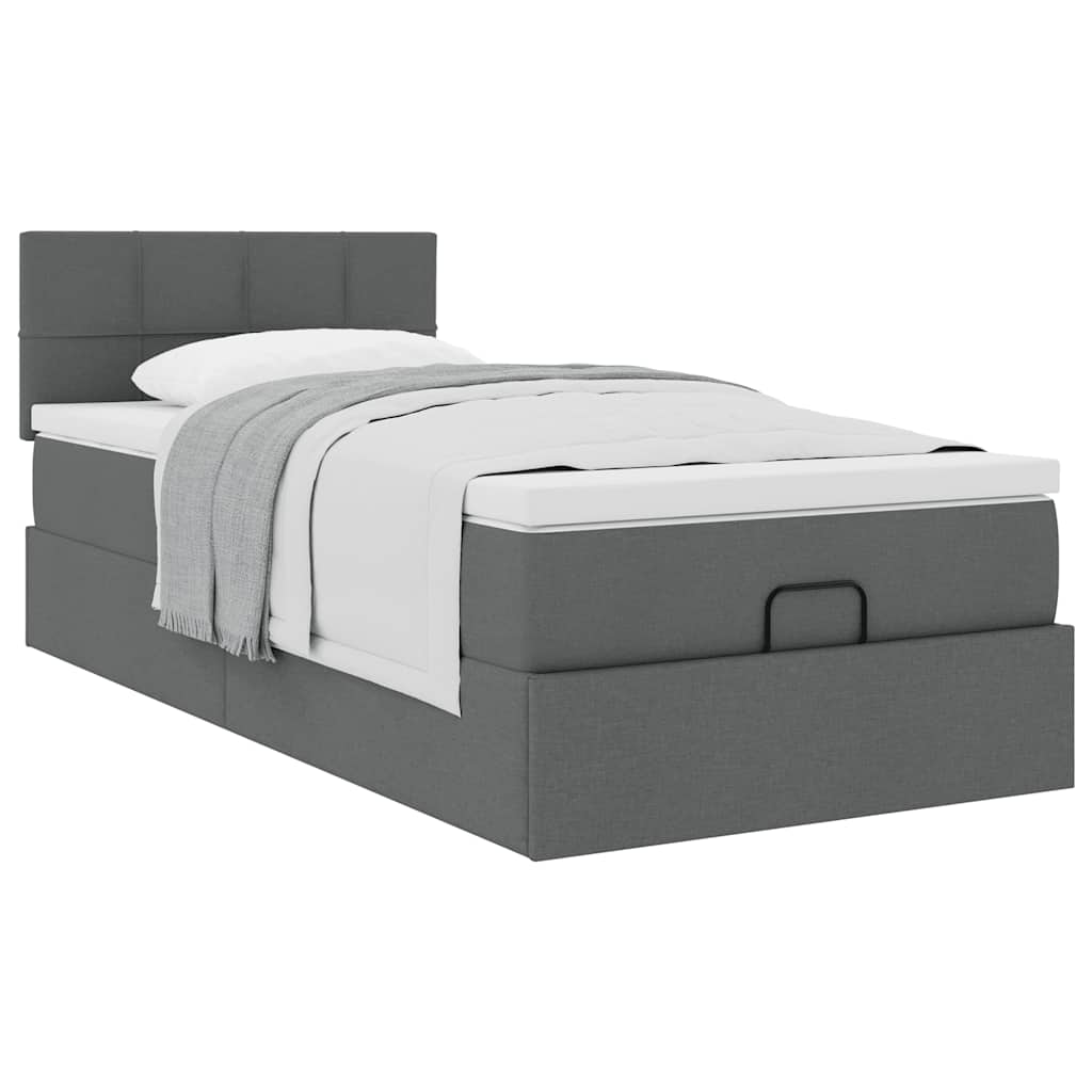 Cadre de lit ottoman avec matelas gris foncé 90x190 cm tissu - XIOS