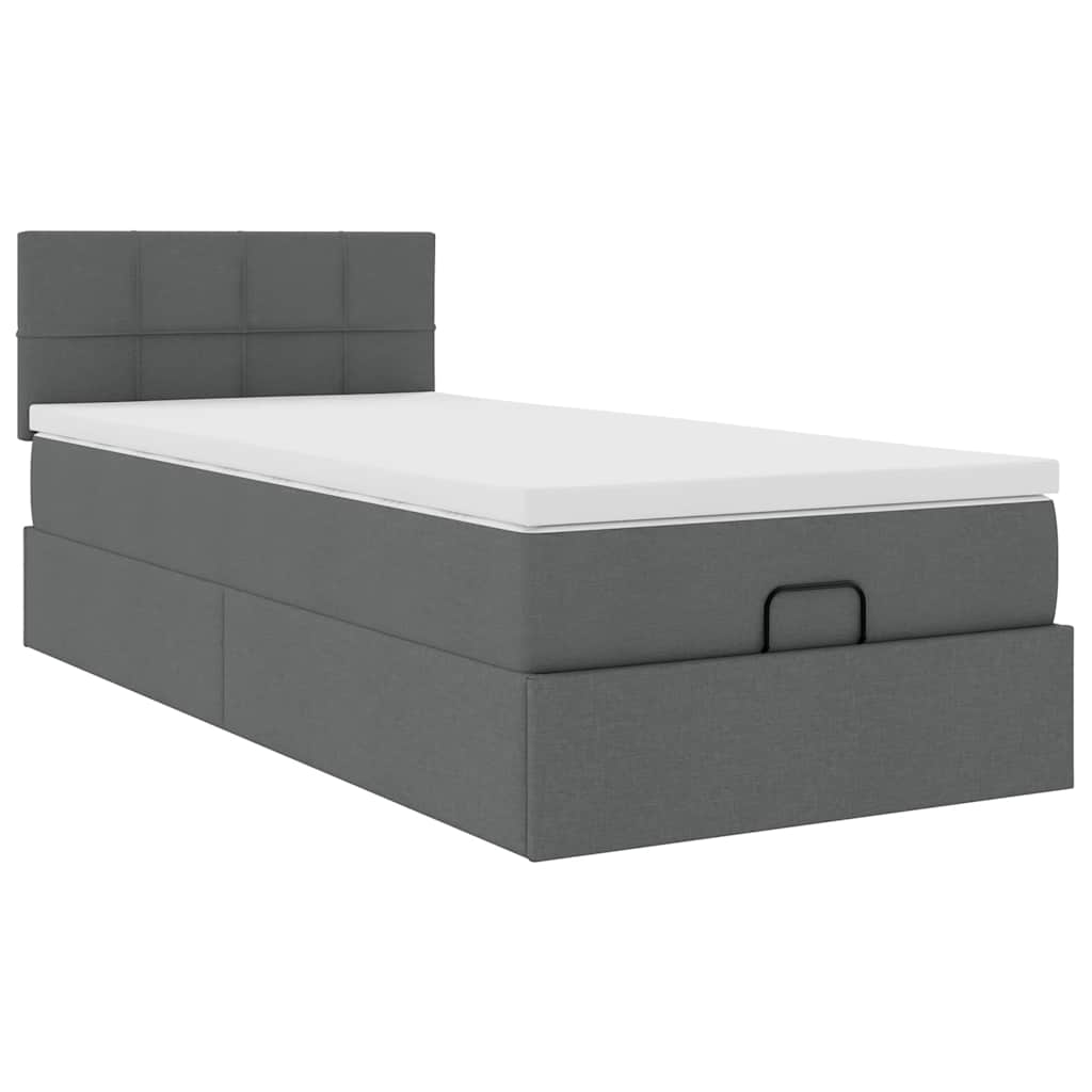 Cadre de lit ottoman avec matelas gris foncé 90x190 cm tissu - XIOS