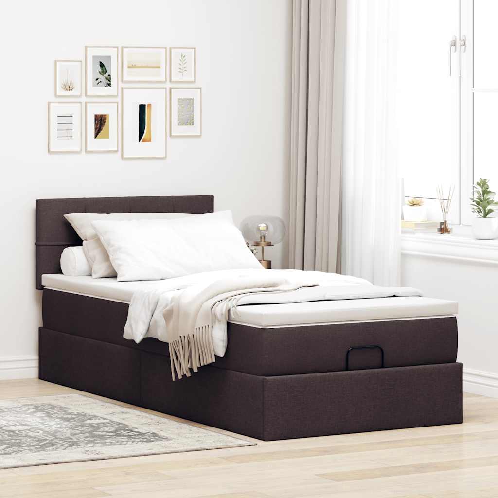 Cadre de lit ottoman avec matelas marron foncé 90x190 cm tissu - XIOS