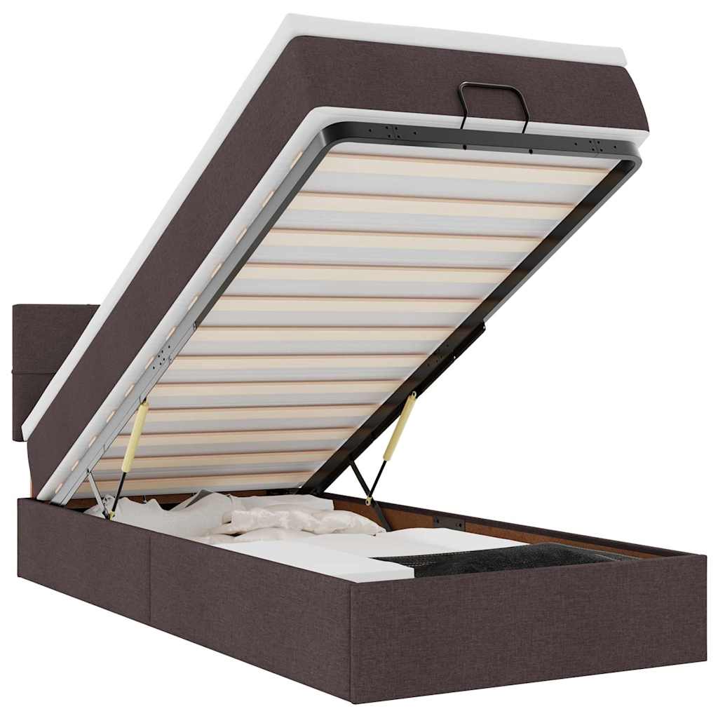 Lit ottoman avec matelas marron foncé 90x200 cm tissu - XIOS