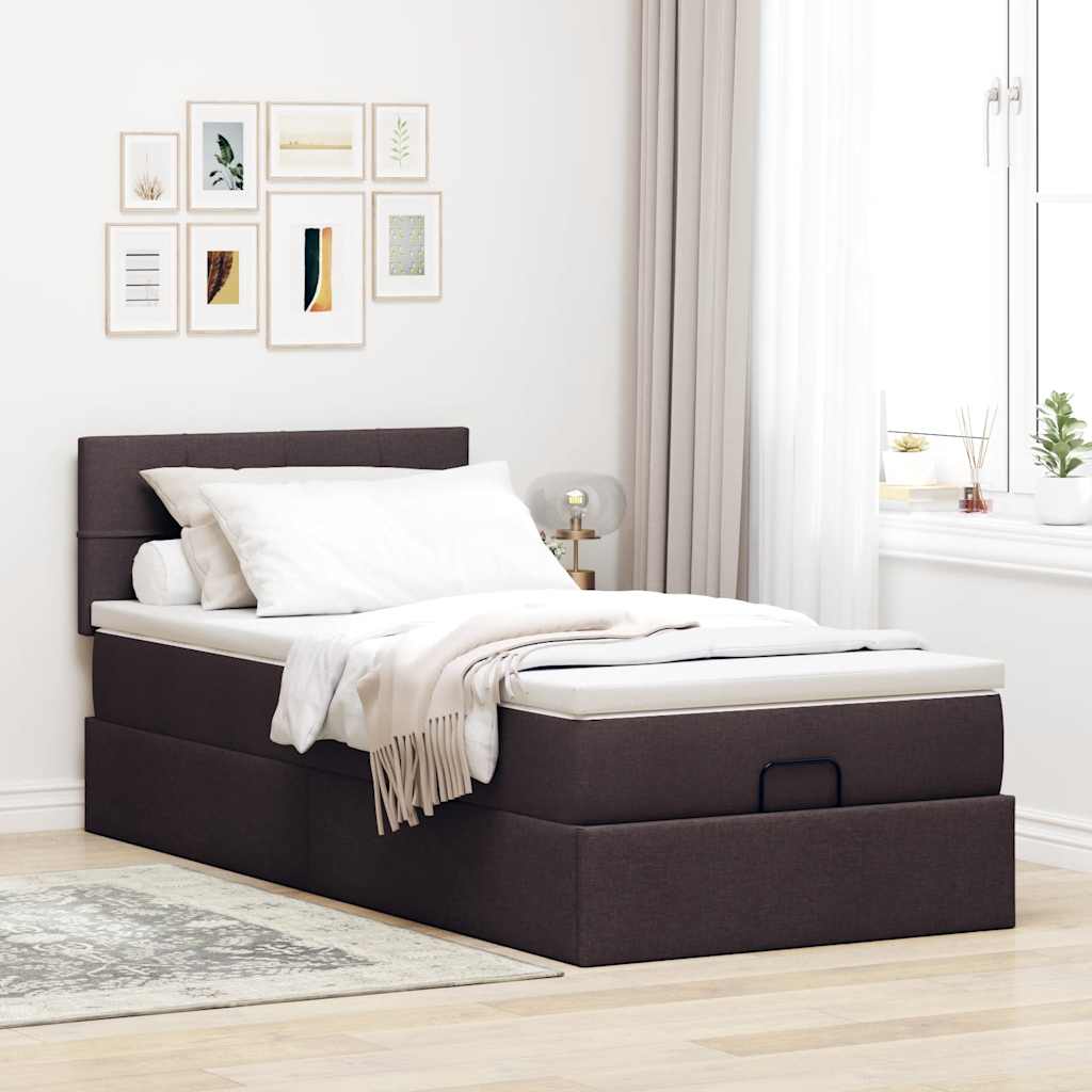 Lit ottoman avec matelas marron foncé 90x200 cm tissu - XIOS