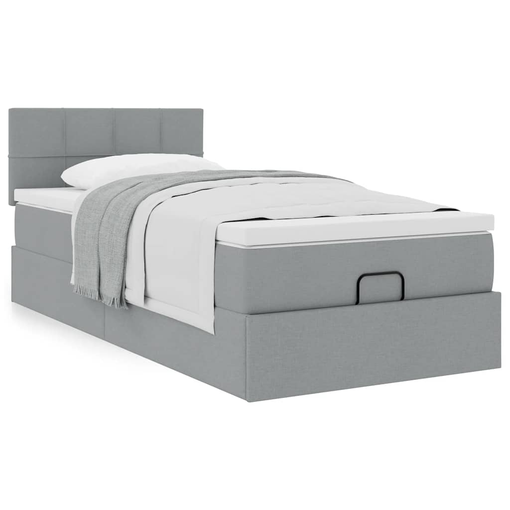 Lit ottoman avec matelas gris clair 100x200 cm tissu - XIOS