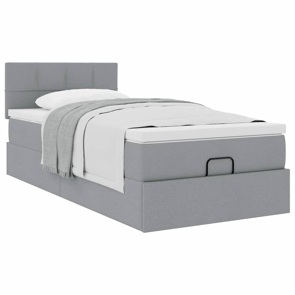 Lit ottoman avec matelas gris clair 100x200 cm tissu - XIOS