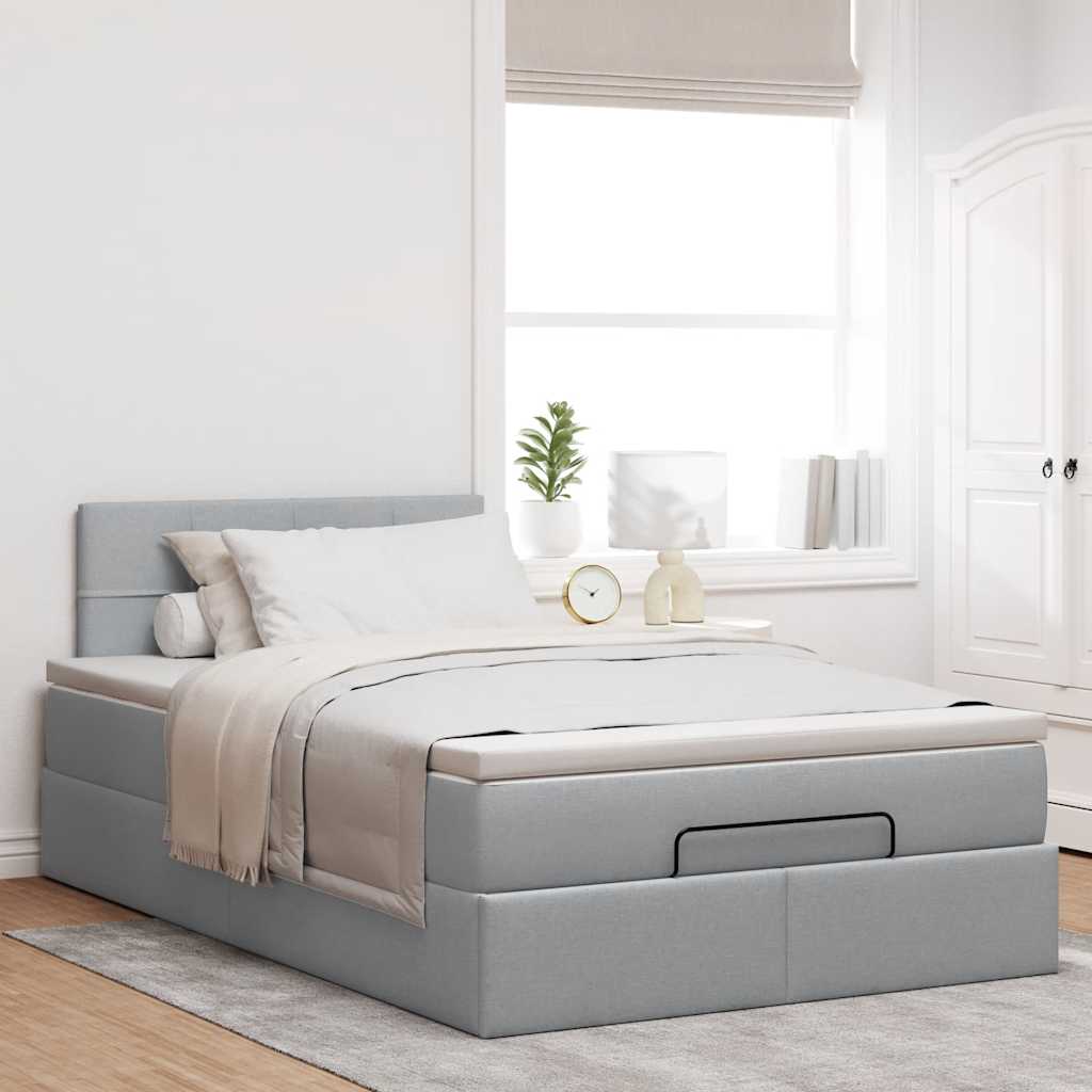 Lit ottoman avec matelas gris clair 120x190 cm tissu - XIOS