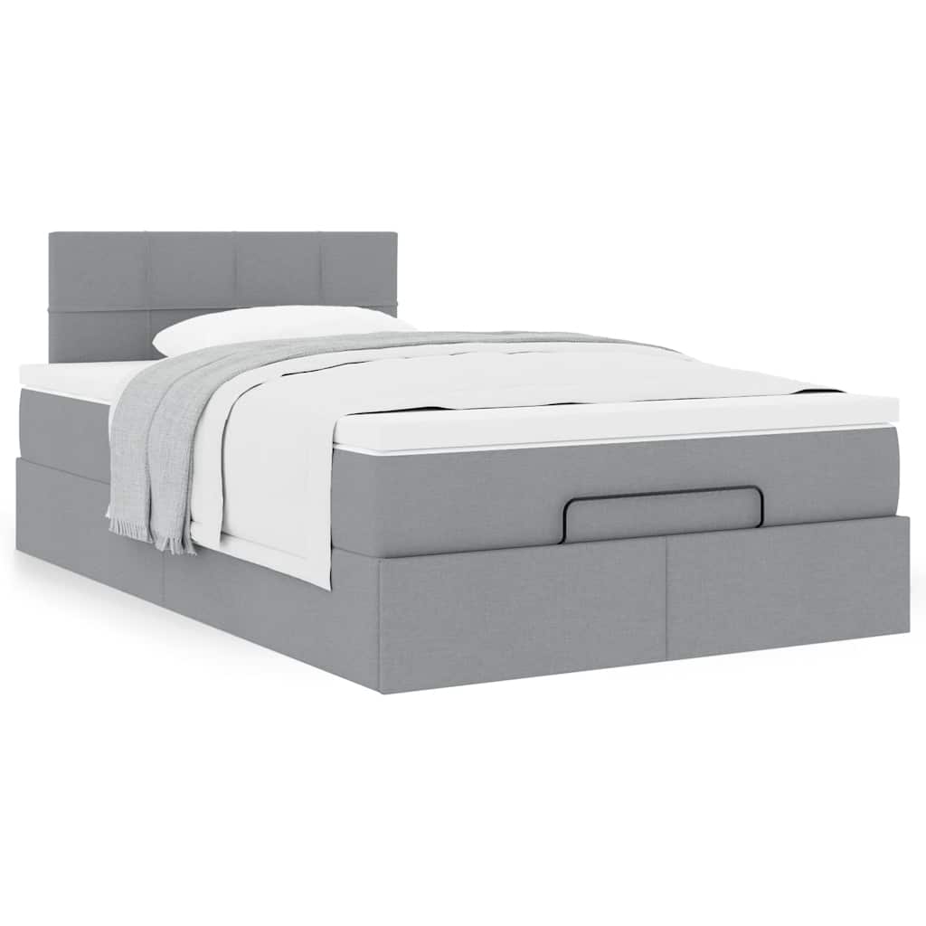 Lit ottoman avec matelas gris clair 120x190 cm tissu - XIOS