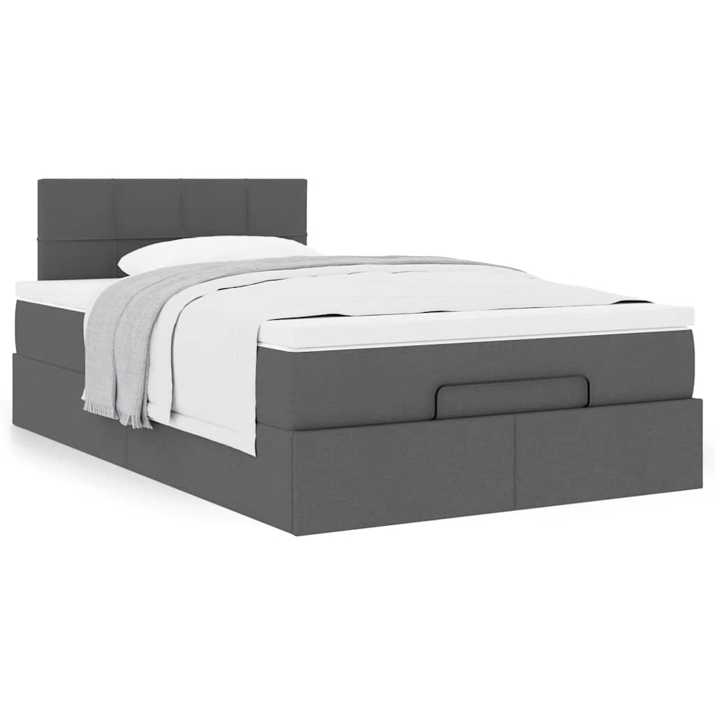 Lit ottoman avec matelas gris foncé 120x190 cm tissu - XIOS