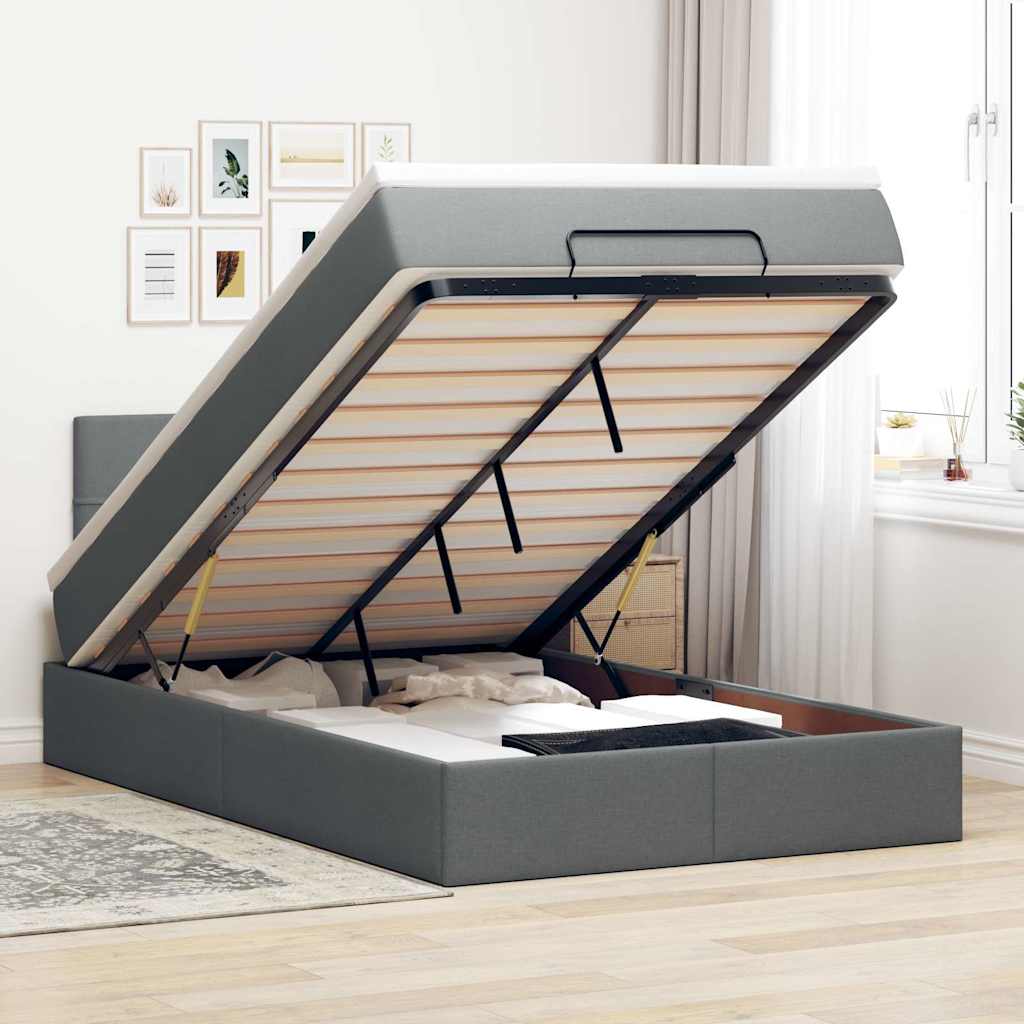 Lit ottoman avec matelas gris foncé 120x190 cm tissu - XIOS