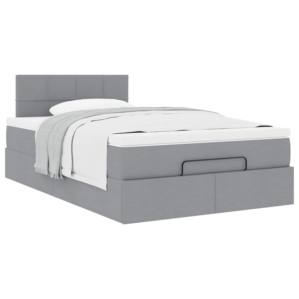 Lit ottoman avec matelas gris clair 120x200 cm tissu - XIOS