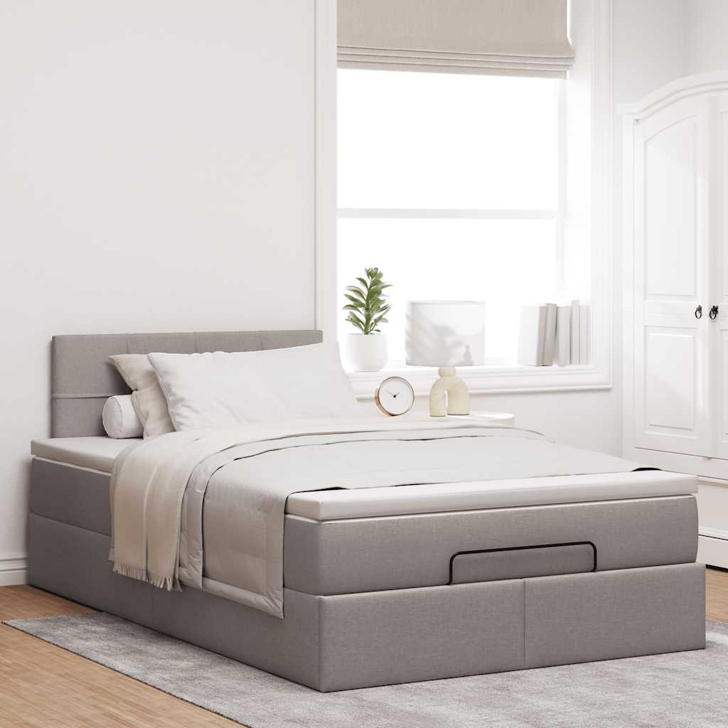 Cadre de lit ottoman avec matelas taupe 120x200 cm tissu - XIOS