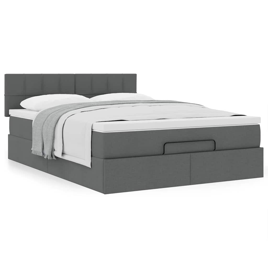 Lit ottoman avec matelas gris foncé 140x190 cm tissu - XIOS