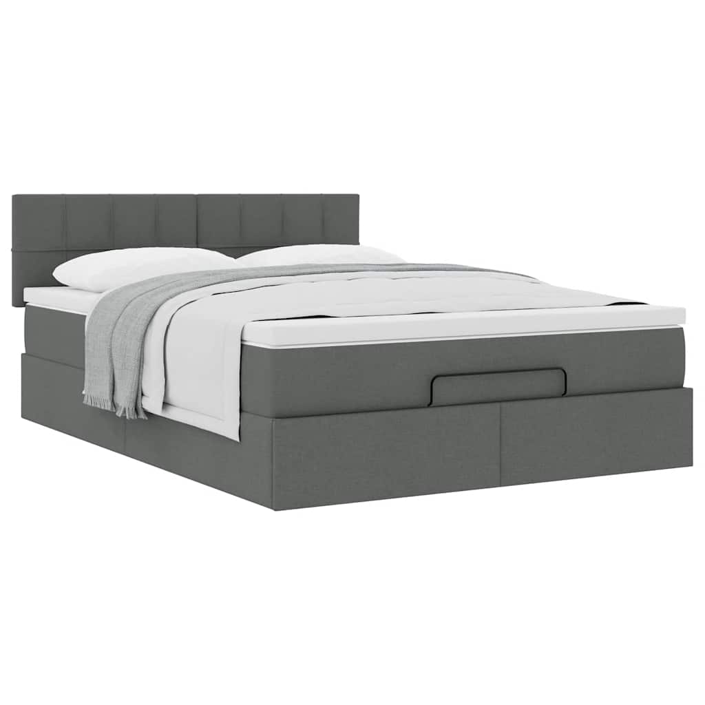 Lit ottoman avec matelas gris foncé 140x190 cm tissu - XIOS