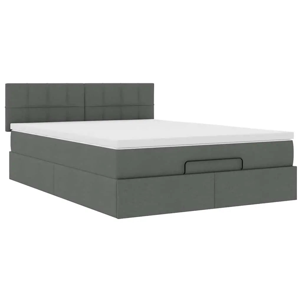 Lit ottoman avec matelas gris foncé 140x190 cm tissu - XIOS