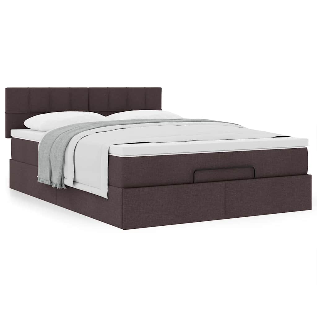 Lit ottoman avec matelas marron foncé 140x190 cm tissu - XIOS