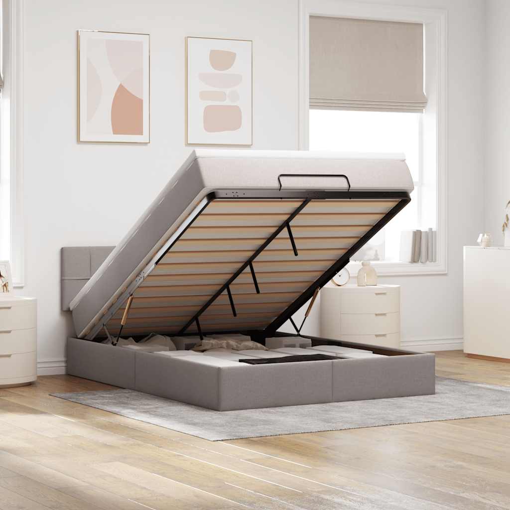 Lit ottoman avec matelas taupe 140x190 cm tissu - XIOS