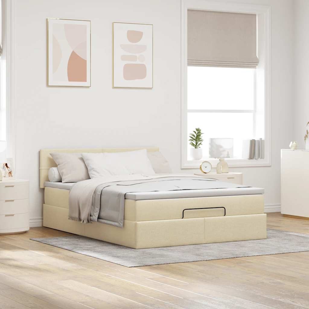 Lit ottoman avec matelas crème 140x190 cm tissu - XIOS