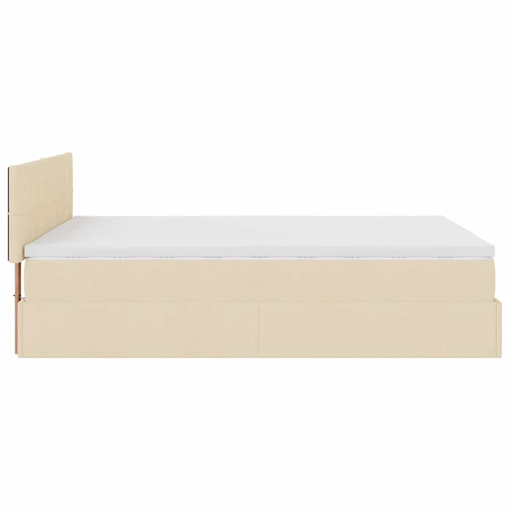 Lit ottoman avec matelas crème 140x190 cm tissu - XIOS
