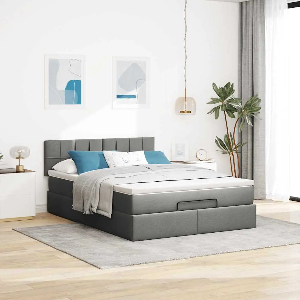 Lit ottoman avec matelas gris foncé 140x200 cm tissu - XIOS