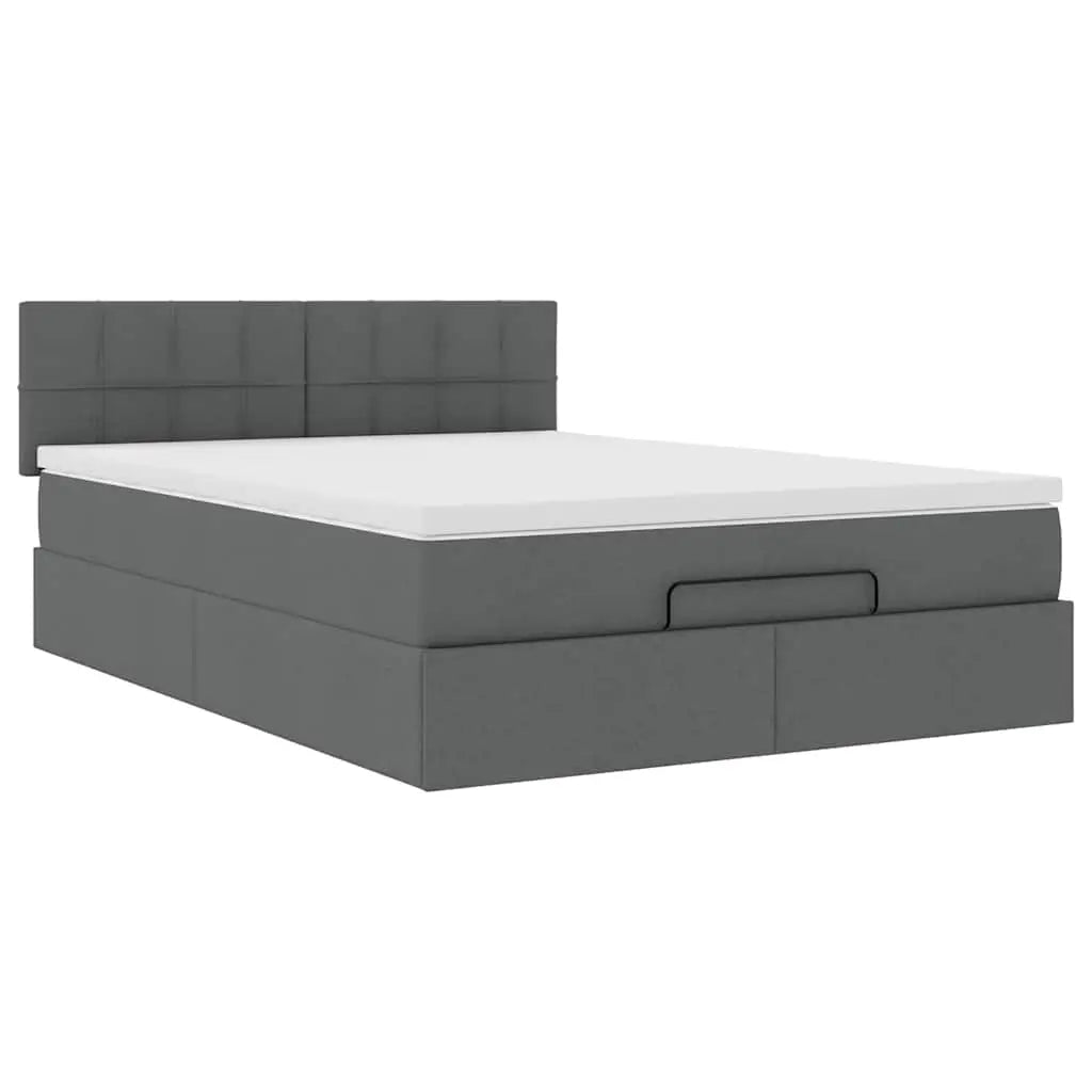 Lit ottoman avec matelas gris foncé 140x200 cm tissu - XIOS