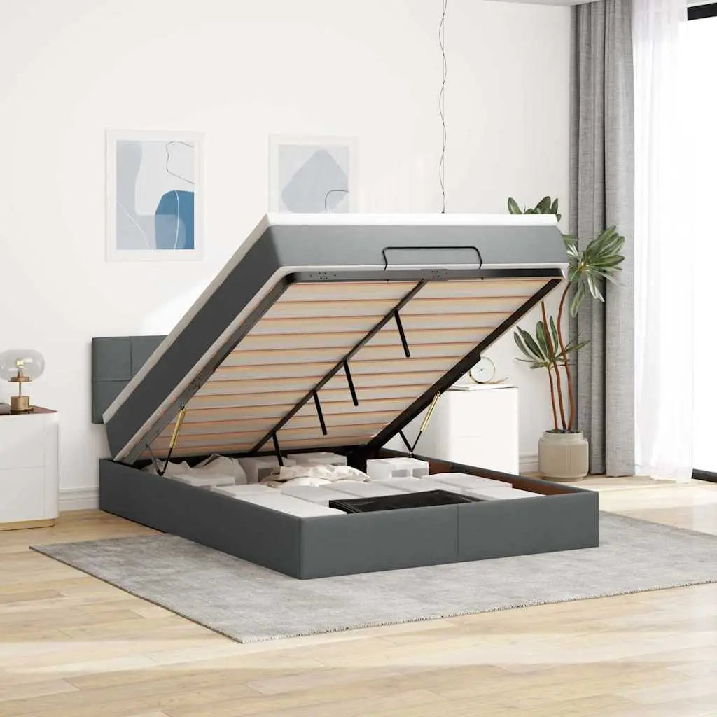 Lit ottoman avec matelas gris foncé 140x200 cm tissu - XIOS