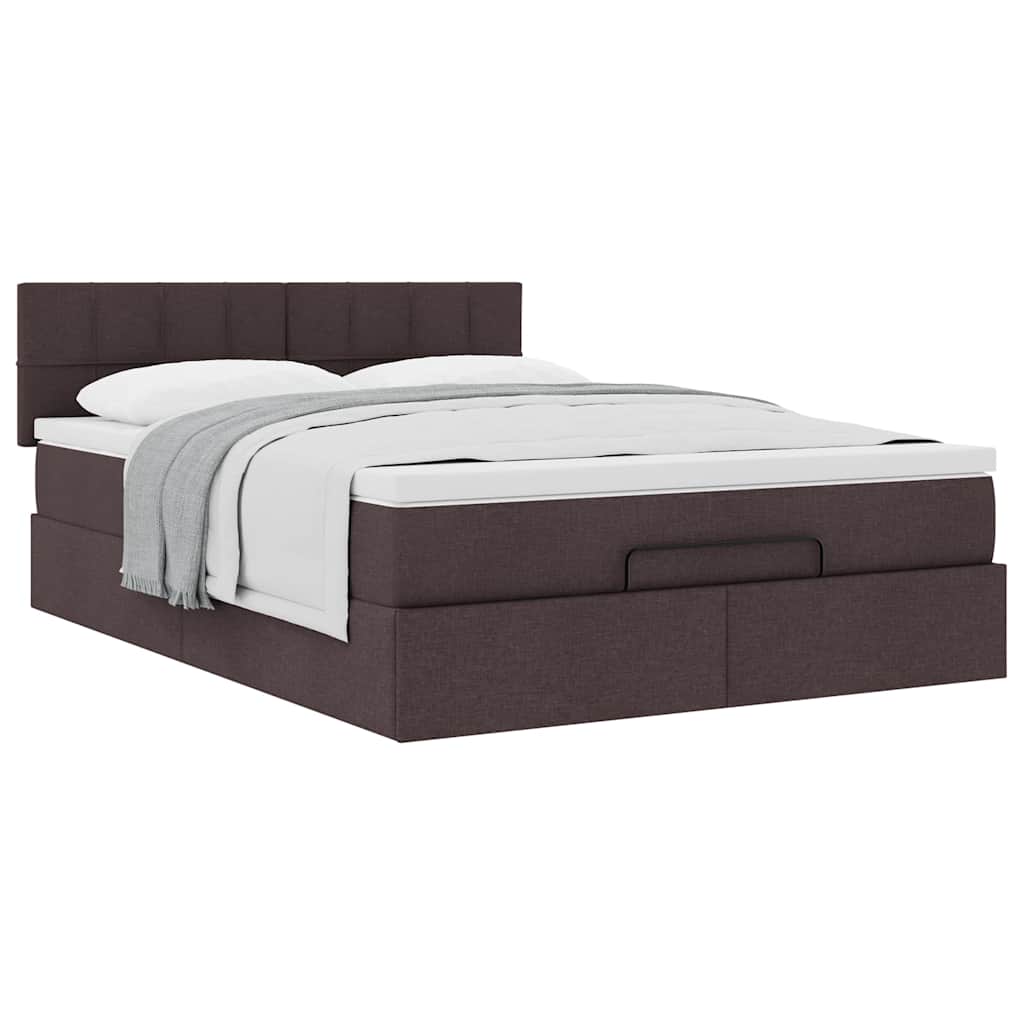 Cadre de lit ottoman avec matelas marron foncé 140x200 cm tissu